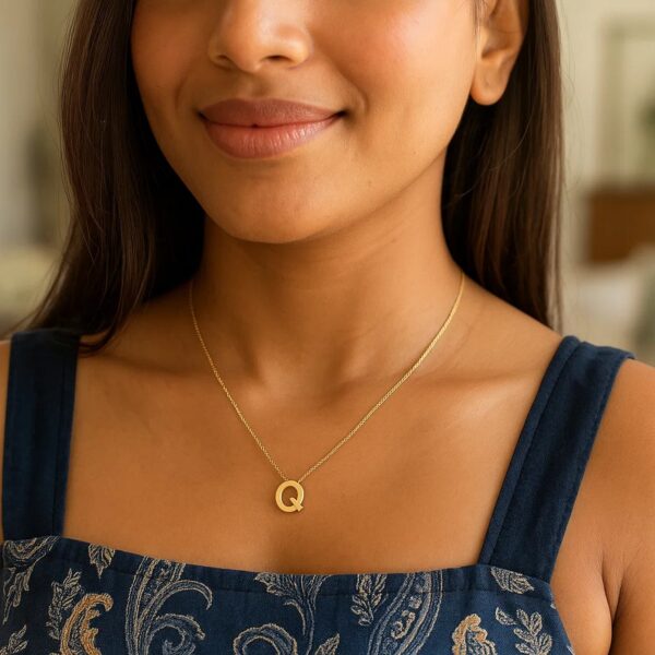 14K Yellow Gold Yours Truly Block Letter Initial Q Necklace - alternate view 4