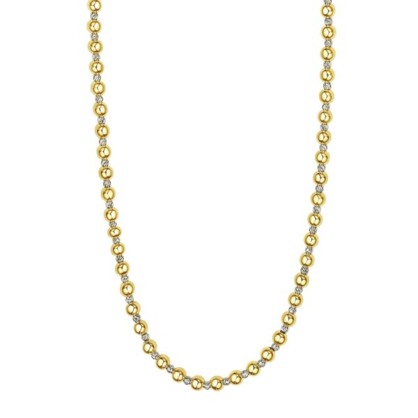 Two Tone Beaded Chain Necklace in 14K Gold - Tri-Color Gold