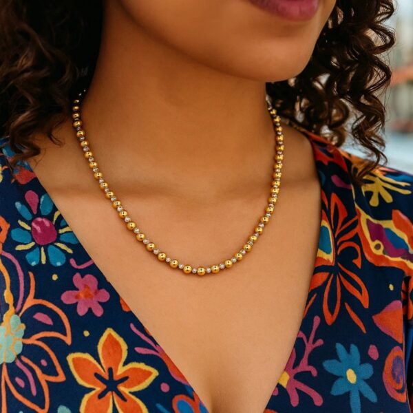 Two Tone Beaded Chain Necklace in 14K Gold - Tri-Color Gold - alternate view 3