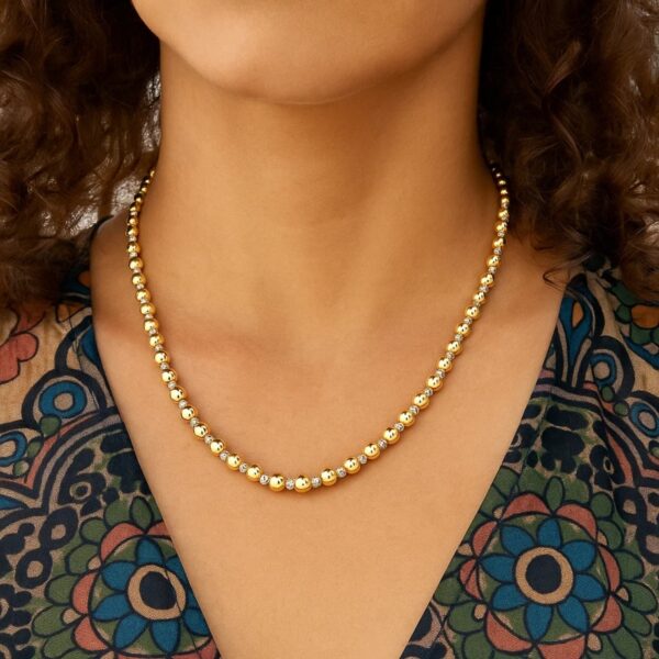 Two Tone Beaded Chain Necklace in 14K Gold - Tri-Color Gold - alternate view 4