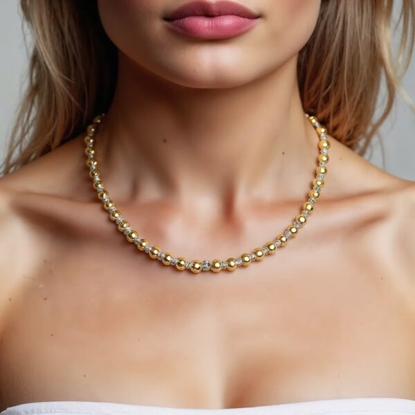 Two Tone Beaded Chain Necklace in 14K Gold - Tri-Color Gold - alternate view 5