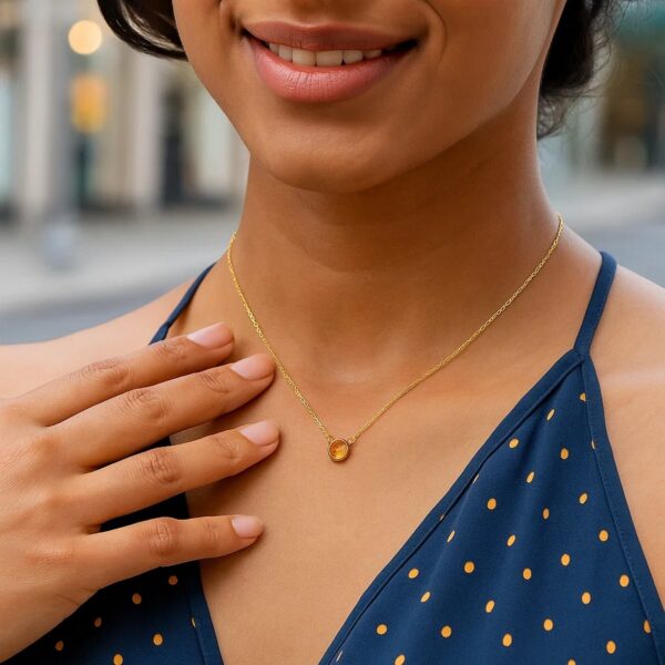 14k Yellow Gold 17 inch Necklace with Round Citrine - alternate view 4