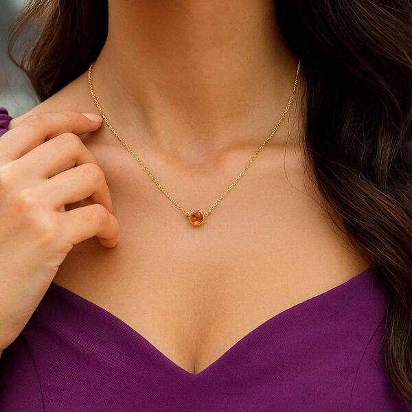 14k Yellow Gold 17 inch Necklace with Round Citrine - alternate view 5