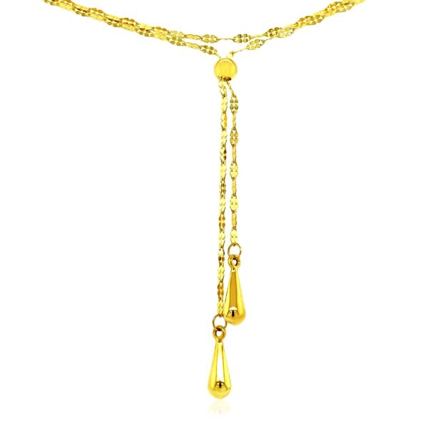 14k Yellow Gold Double Strand Chain with Puffed Heart Lariat Necklace - alternate view 2
