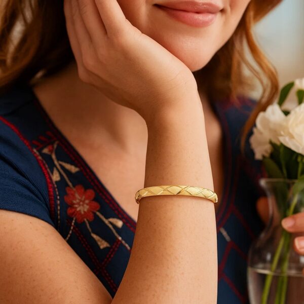 10k Yellow Gold Slender Diamond Pattern Textured Bangle (6.00 mm) - alternate view 2