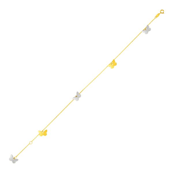 14k Two Tone Gold Anklet with Butterflies - Two-Tone Gold