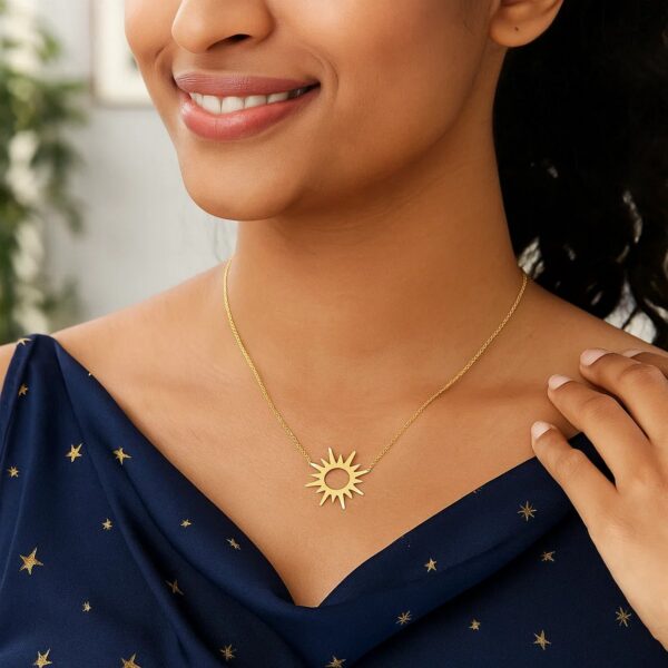 14K Yellow Gold Sunburst Necklace - alternate view 4