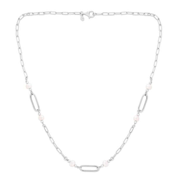 Sterling Silver Rhodium Plated Freshwater Pearl Paperclip Necklace - alternate view 2