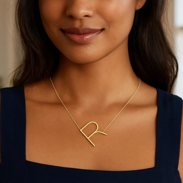14K Yellow Gold Yours Truly Large Initial R Necklace - alternate view 4