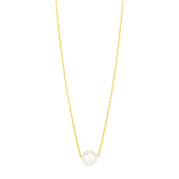 14k Yellow Gold 7mm Pearl Solitaire Necklace