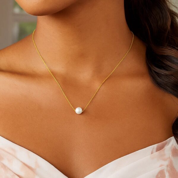 14k Yellow Gold 7mm Pearl Solitaire Necklace - alternate view 3