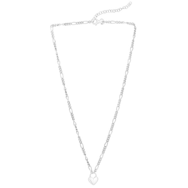 Sterling Silver Rhodium Plated Heart Padlock Figaro Necklace - alternate view 2