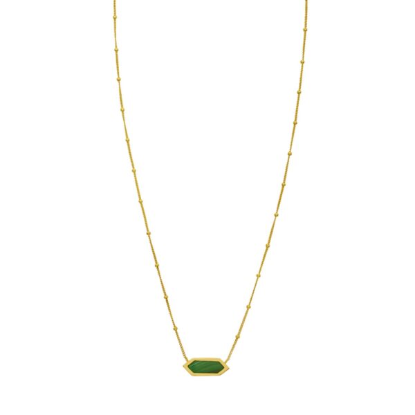 14K Yellow Gold Hexagon Malachite Pendant Necklace - alternate view 2