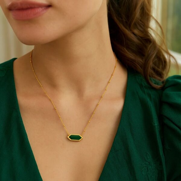 14K Yellow Gold Hexagon Malachite Pendant Necklace - alternate view 4