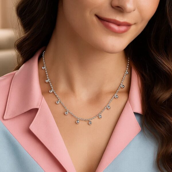 Sterling Silver Rhodium Plated Bead Necklace - alternate view 4