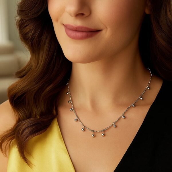 Sterling Silver Rhodium Plated Bead Necklace - alternate view 5