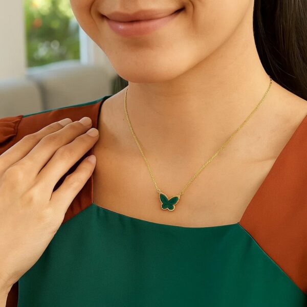 14K Yellow Gold Primavera Malachite Butterfly Necklace - alternate view 5