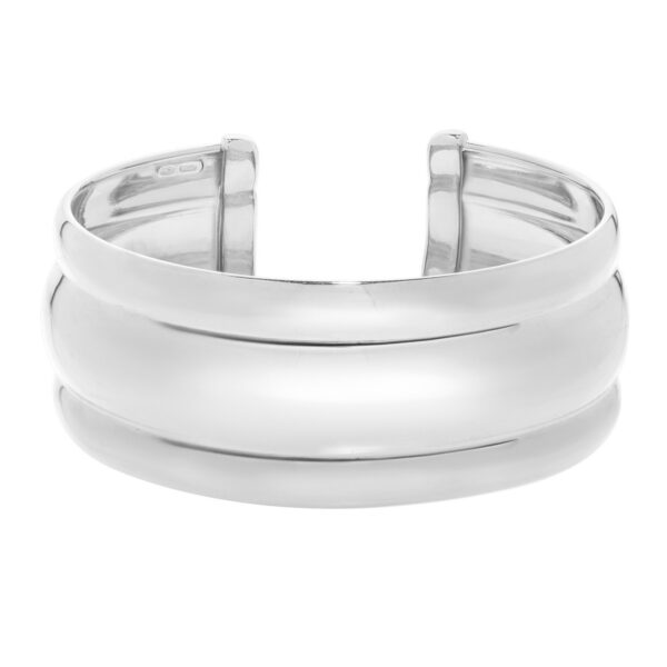 Sterling Silver Rhodium Plated Bold Ribbed Cuff Bangle (25.00 mm) - alternate view 2