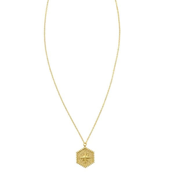 14K Yellow Gold North Star Hexagon Necklace