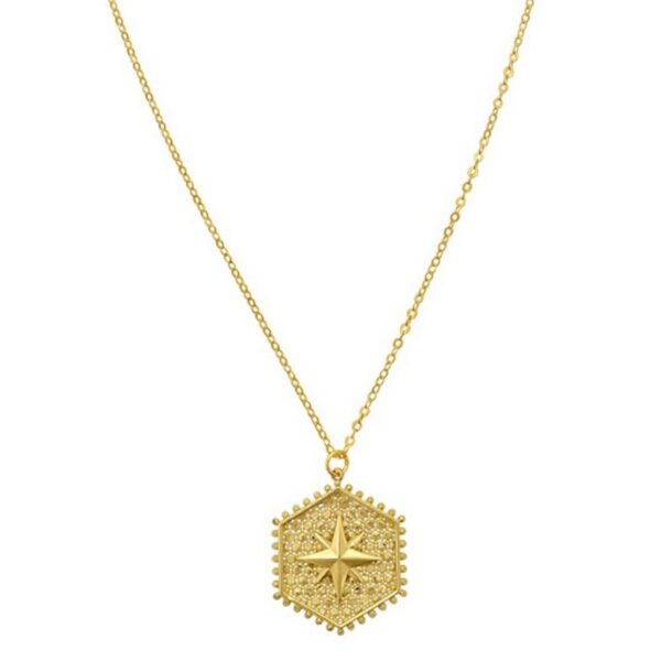14K Yellow Gold North Star Hexagon Necklace - alternate view 3