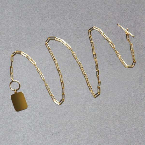 14k Yellow Gold Paperclip Chain Necklace with Rounded Rectangle Pendant - alternate view 4