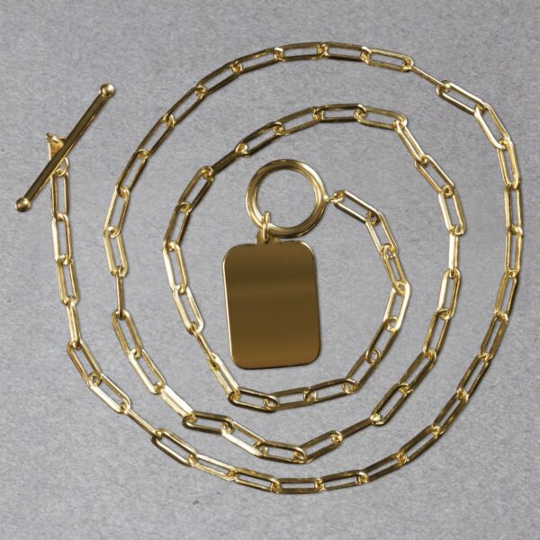 14k Yellow Gold Paperclip Chain Necklace with Rounded Rectangle Pendant - alternate view 5