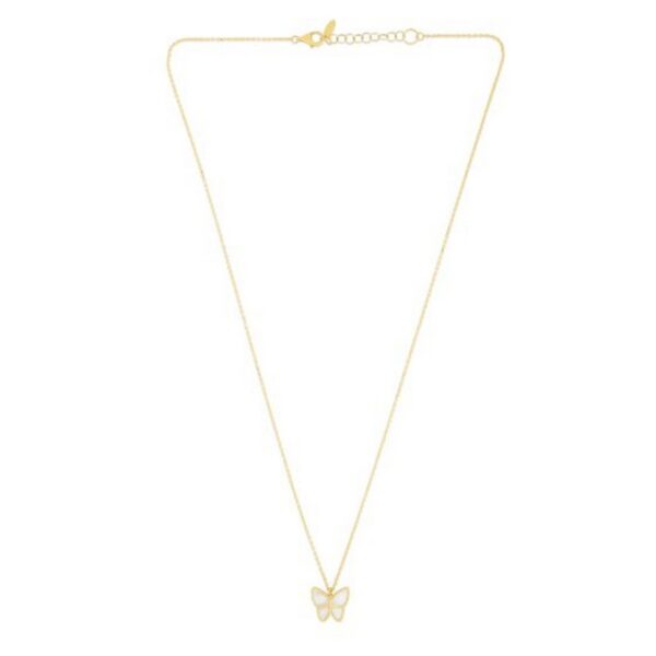 14k Yellow Gold High Polish Butterfly Peral Paste Necklace - alternate view 2