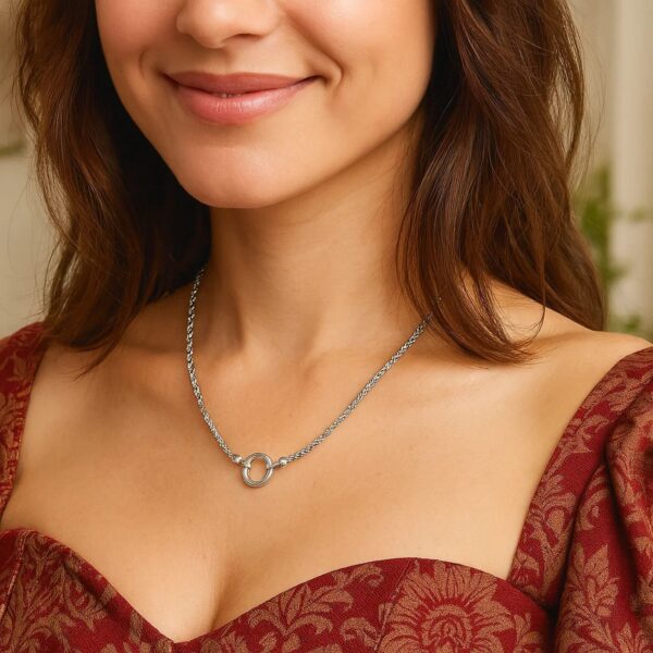 Sterling Silver Rhodium Plated Fancy Push Lock Rope Necklace - alternate view 4