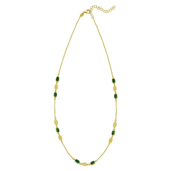 14K Yellow Gold Hexagon Malachite Inlay Links Necklace - alternate view 2