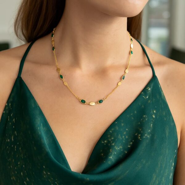 14K Yellow Gold Hexagon Malachite Inlay Links Necklace - alternate view 3