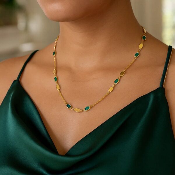 14K Yellow Gold Hexagon Malachite Inlay Links Necklace - alternate view 4