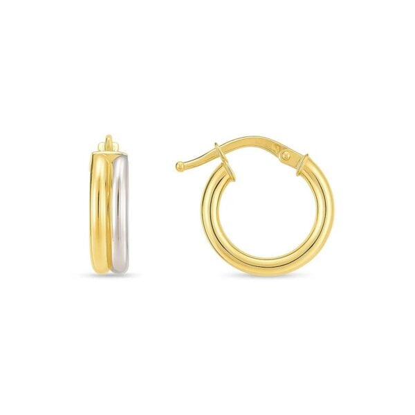 14k Two Tone Gold Double Round Hoops - Two-Tone Gold