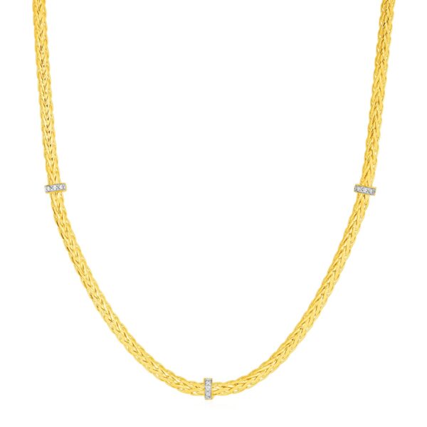 Woven Rope Necklace with Diamond Accents in 14k Yellow Gold - J