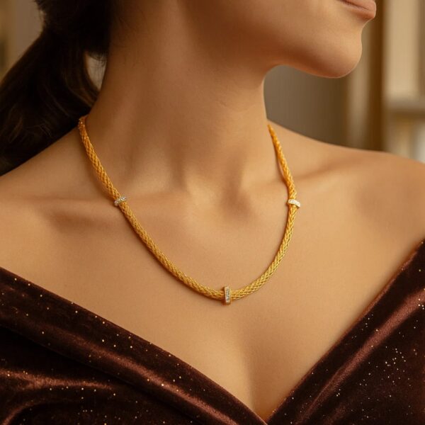 Woven Rope Necklace with Diamond Accents in 14k Yellow Gold - J - alternate view 2