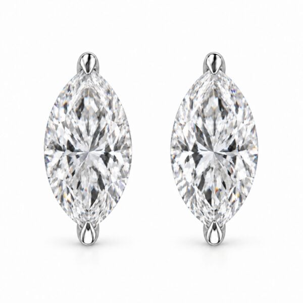 14K White Gold 1/4 Cttw Lab Grown Marquise Diamond Solitaire Stud Earrings