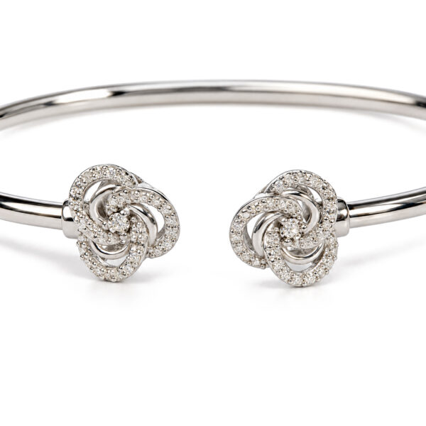 .925 Sterling Silver Diamond Accent Love Knot Flexy Open Bangle Bracelet - alternate view 2