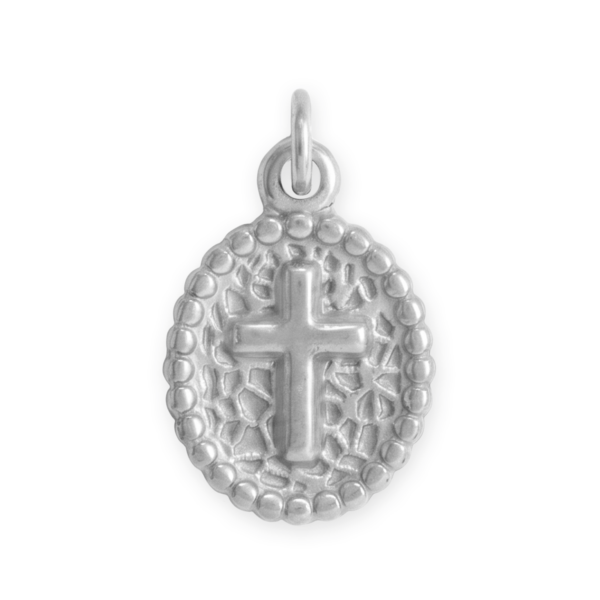Stainless Steel Oval Cross Medallion Charm