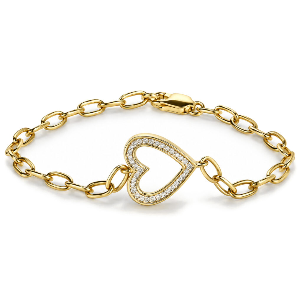 Yellow Gold Vermeil Diamond Accent Open Heart Link Bracelet - Sterling Silver