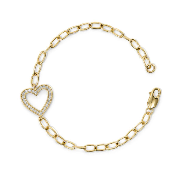 Yellow Gold Vermeil Diamond Accent Open Heart Link Bracelet - Sterling Silver - alternate view 3