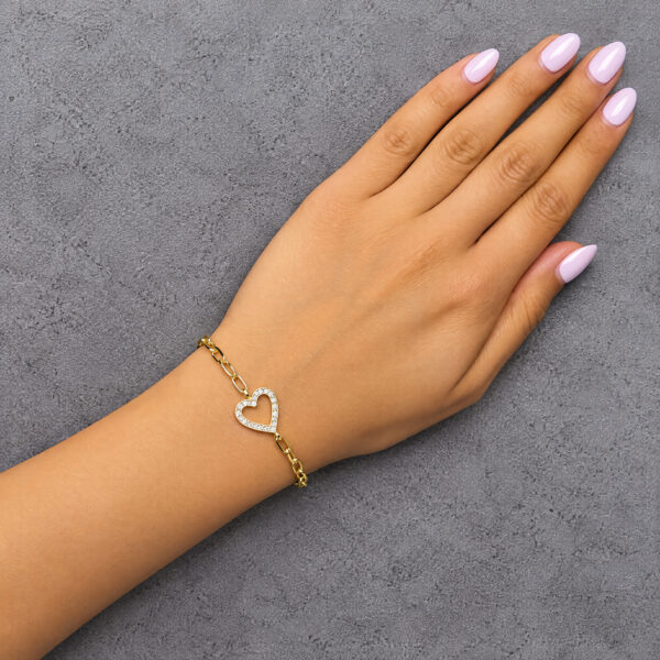 Yellow Gold Vermeil Diamond Accent Open Heart Link Bracelet - Sterling Silver - alternate view 5